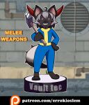  bethesda_softworks big_feet dragon fallout feet furry furry_artist hammer hi_res horn hybrid idk_what_species_it_is melee solo spikes tail tools vault_suit weapon 