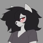  1:1 animated anthro biped black_hair blush canid clothed clothing fella_(oro97) grey_background grey_body hair looking_away male mammal oro97 red_eyes short_playtime simple_background 