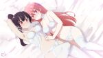  2girls black_hair blush bra breasts keihh large_breasts long_hair looking_at_viewer medium_breasts multiple_girls nakiri_ouka navel on_bed panties pink_hair red_eyes stomach thighhighs tonikaku_kawaii underwear underwear_only white_bra white_panties white_thighhighs yuri yuzaki_tsukasa 