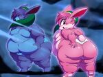  anthro belly_grab belly_overhang big_butt butt butt_grab clothing fat_arms fat_rolls fur hand_on_butt hat headgear headwear lagomorph link_(rabbit_form) looking_back male mammal moobs nintendo obese obese_male overweight overweight_male phrygian_cap pink_body pink_fur reflection scut_tail short_tail solo tail the_legend_of_zelda thick_thighs underwear yami-han 