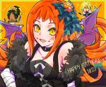  bare_shoulders black_choker black_dress choker cu9x9nelll2 dress eyeshadow fire_emblem fire_emblem_engage happy_birthday makeup merrin_(fire_emblem) orange_hair panette_(fire_emblem) short_bangs timerra_(fire_emblem) yellow_eyes 