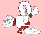  anthro anus bite biting_lip bound butt cats_(musical) domestic_cat felid feline felis female fur genitals hi_res humanoid legs_tied mammal mistletoe mistletoe_on_tail pastel pink_nose plant pteri pussy raised_tail ribbons solo tail victoria_(cats) white_body white_fur 