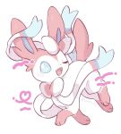  ;d aqua_eyes commentary_request fang full_body highres ichino_cco no_humans one_eye_closed open_mouth pokemon pokemon_(creature) smile solo sylveon twitter_username watermark white_background 