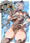  absurd_res animal_humanoid anthro big_breasts blue_eyes bone breasts clothed clothing digital_media_(artwork) eklund_daily_life_in_a_royal_family felid felid_humanoid female fur green_eyes hair heterochromia hi_res humanoid kafun legwear lion lion_humanoid long_nails mammal mammal_humanoid mature_female open_mouth pantherine pantherine_humanoid prehistoric saber_(firestorm3) skull skull_head smile solo tagme tail teeth thick_thighs thigh_highs wide_hips 