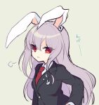  1girl animal_ears blazer closed_mouth collared_shirt highres jacket kozakura_(dictionary) long_sleeves looking_at_viewer necktie rabbit_ears red_eyes red_necktie reisen_udongein_inaba shirt simple_background solo touhou white_background white_shirt 
