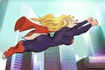  anika_peyton anthro big_breasts big_butt blonde_hair breasts butt canid canine canis city city_background dc_comics domestic_dog female flying glitterawrxd hair illustration mammal muscular muscular_female solo superhero wolf 