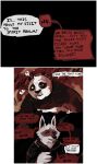  absurd_res anthro bear black_body black_fur black_nose black_pupils black_sclera canid canine canis claws cloak clothed clothing comic crossover death_(puss_in_boots) dialogue dreamworks duo english_text eye_contact facial_markings fluffy frown fur giant_panda grey_body grey_fur head_markings hi_res kung_fu_panda looking_at_another male mammal markings mask_(marking) master_po_ping nude poncho prick_ears pupils puss_in_boots_(dreamworks) question_mark red_eyes sharp_claws sharp_teeth speech_bubble talking_to_another teeth text tymbalzine white_body white_fur wolf 