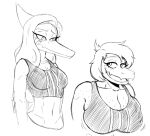  2023 alligator alligatorid anthro big_breasts black_and_white blush bouncing_breasts bra breast_envy breast_size_difference breasts bust_portrait cleavage clothed clothing crocodilian dinosaur duo elbow_feathers eyelashes fang_(gvh) feathers female freckles freckles_on_breasts goodbye_volcano_high hair huge_breasts i_wani_hug_that_gator loansharkmann long_hair meme monochrome motion_lines non-mammal_breasts olivia_(iwhtg) open_mouth portrait pterodactylus pterosaur reptile scalie short_hair smile snoot_game snout sports_bra underwear 