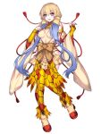  1girl :d alternate_color blonde_hair blue_eyes blue_hair bow breasts brown_bow fold-over_boots full_body hair_between_eyes hexagon_print katagiri_hachigou light_blue_hair long_hair medium_breasts milotic multicolored_hair open_mouth personification pokemon shiny_pokemon simple_background smile solo tassel teeth thighhighs two-tone_hair upper_teeth_only very_long_hair white_background zettai_ryouiki 