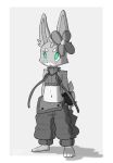  2023 absurd_res anthro biped black_nose blush blush_lines bottomwear cheek_tuft claws clothed clothing crop_top facial_tuft female fingerless_gloves flower_on_head front_view galo gloves handwear hi_res lagomorph leporid mammal midriff monochrome navel pants plantigrade rabbit shirt solo toe_claws topwear tuft 
