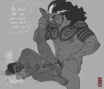  2boys absurdres anal arm_hair baptiste_(overwatch) bara beard blush breath chest_hair completely_nude cum dark-skinned_male dark_skin dreadlocks ejaculating_while_penetrated ejaculation facial_hair feet_out_of_frame greyscale grin hairy highres huge_pectorals large_hands leg_hair leg_lift lying male_focus male_pubic_hair mature_male mauga_(overwatch) missionary monochrome motion_lines multiple_boys muscular muscular_male navel_hair nipples nude on_side overwatch overwatch_1 pubic_hair severeninaughty sex size_difference smile spot_color spread_legs standing thick_eyebrows yaoi 
