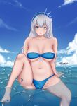  1girl barefoot bikini breasts fiona_(tower_of_fantasy) highres long_hair looking_at_viewer navel ocean opal_wish swimsuit tower_of_fantasy water 