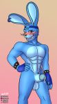  absurd_res accessory anthro blue_body blue_fur blush bodily_fluids bracelet cum cum_drip dripping ear_piercing ear_ring five_nights_at_freddy&#039;s five_nights_at_freddy&#039;s:_security_breach five_nights_at_freddy&#039;s:_security_breach_ruin fur genital_fluids genitals glamrock_bonnie_(fnaf) headband hi_res jewelry kyot092 lagomorph leporid male mammal nude penis piercing rabbit red_eyes ring_piercing scottgames solo spiked_bracelet spikes steel_wool_studios whiskers 