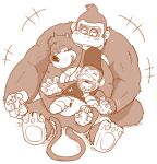  anthro ape banjo-kazooie banjo_(banjo-kazooie) bear blush bodily_fluids chimpanzee clothing crossover crying_laughing diddy_kong donkey_kong_(character) donkey_kong_(series) embrace gorilla grin group haplorhine hat headgear headwear hi_res hug hugging_from_behind jewelry laugh male male/male mammal moku_nameko necklace nintendo pan_(genus) primate rareware size_difference smile tears tickling trio 