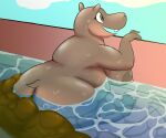  anthro big_breasts big_butt bigfoot3 breasts brown_body bubble butt butt_cleavage casual_nudity common_hippopotamus dreamworks fat_female feces female gloria_the_hippopotamus hi_res hippopotamid madagascar_(series) mammal manure nude obese overweight pool scat short_tail sitting smile solo tail water water_bubble wet wet_body 