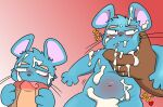  &lt;3 2023 anthro blue_body blush bodily_fluids cum cum_on_face genital_fluids genitals hi_res japanese_text kemono letter_route licking male mammal mouse murid murine navel oral penile penis penis_lick rodent sex simple_background size_difference text tongue tongue_out 