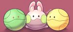  black_eyes crossover goomy gundam haro highres no_humans non-humanoid_robot pokemon pokemon_(creature) red_background red_eyes robot signature solid_oval_eyes totennko 