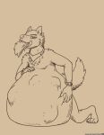  absurd_res anthro belly canid canine canis hi_res immelmann joel_calley looking_at_viewer male mammal monochrome neck_bulge sketch solo vore wolf 