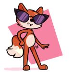  anthro candle_fox canid canine cheek_tuft chest_tuft dipstick_tail disney eyewear facial_tuft fangs female fox fur hi_res kiff_(series) mammal markings orange_body orange_fur rafvicalv simple_background smile solo standing sunglasses tail tail_markings teeth tuft wearing_sunglasses young 