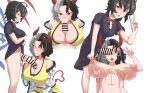  2girls after_paizuri animal_print asymmetrical_wings bar_censor black_dress black_hair blue_wings bow bowtie breasts bunsuirei censored center_frills commentary cow_girl cow_horns cow_print cow_tail cum cum_on_body cum_on_breasts dress frills futanari grey_hair haori highres horns houjuu_nue japanese_clothes large_breasts multicolored_hair multiple_girls multiple_views navel nipples paizuri penis pov red_bow red_bowtie red_eyes red_horns red_wings short_hair shorts simple_background tail tank_top testicles tongue tongue_out touhou two-tone_hair ushizaki_urumi white_background wings yellow_shorts yellow_tank_top 