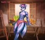  2023 abs absurd_res anthro biceps blue_body blue_eyes blue_fur canid canine clothing digital_media_(artwork) fan_character fluffy fluffy_tail fur hair hi_res looking_at_viewer male mammal nipples pink_hair scarlet_side solo tail white_body white_fur 
