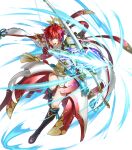  1girl arm_guards armor boots bow_(weapon) cape circlet fire_emblem fire_emblem_fates fire_emblem_heroes full_body gloves gold_trim highres hinoka_(fire_emblem) japanese_clothes jewelry katana kita_senri knee_boots long_sleeves non-web_source official_art pelvic_curtain red_eyes red_hair sheath sheathed short_hair solo sword transparent_background weapon 