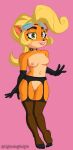  activision anthro bare_chested blonde_hair breasts clothing coco_bandicoot crash_bandicoot_(series) eyewear female female/female genitals gloves goggles green_eyes hair handwear hi_res humanoid lightningknight lingerie nipples pussy solo 