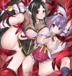  2girls aisha_landar ara_haan armpits arms_up asura_(elsword) battle_magician_(elsword) black_hair blush breasts censored chestnut_mouth closed_mouth dot_nose elsword glaring heterochromia large_breasts leg_lift mismatched_eyebrows mosaic_censoring multicolored_hair multiple_girls pink_skirt purple_eyes purple_hair purple_socks pussy red_eyes restrained shiny_skin short_hair skirt socks streaked_hair sula_(s_ra760) tentacles twintails two-tone_hair white_hair yellow_eyes 
