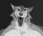  anthro bodily_fluids canid canine canis fangs male mammal mawplay monochrome mouth_shot muscular open_mouth oral_vore querkii_cat143 saliva solo teeth tongue tongue_out vore were werecanid werecanine werewolf wolf 