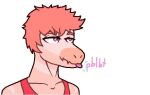  anthro dinosaur dromaeosaurid goodbye_volcano_high hair headshot_portrait male multicolored_body pink_body pink_hair portrait purple_eyes reed_(gvh) reptile scalie simple_background snoot_game_(fan_game) sogflesh solo theropod tongue tongue_out two_tone_body velociraptor white_background 