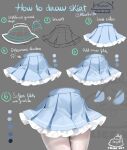  1girl alice_vu artist_name frills grey_background highres hip_focus how_to original pantyhose pleated_skirt simple_background skirt white_pantyhose 