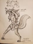  2022 anthro bottomwear breasts canid canine canis charity_cross clothing commandercross dialogue english_text female fur greyscale hair hi_res jewelry mammal midriff monochrome navel necklace shorts solo tail talking_to_viewer text wolf 