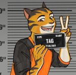  anthro barbie_and_ken_mugshot_meme felid finateh happy hi_res male mammal pantherine rimba_racer tag_(rimba_racer) tiger 