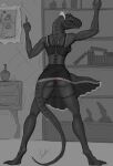  anthro butt clothing dildo dinosaur female foidile gesture hi_res legwear looking_at_viewer looking_back maid_uniform middle_finger red_eyes reptile scalie seductive sex_toy solo thigh_highs underwear uniform upskirt 