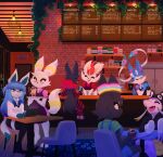  absurd_res ambiguous_gender anthro cafe cinderace eeveelution generation_1_pokemon generation_2_pokemon generation_4_pokemon generation_5_pokemon generation_6_pokemon generation_8_pokemon glaceon group hi_res jolteon mienshao nintendo pokemon pokemon_(species) sylveon ulysses_bre umbreon 