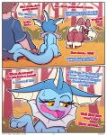  2023 absurd_res anthro anthro_focus ass_up blush bnbigus border brown_body comic dialogue digital_media_(artwork) eeveelution embarrassed english_text female female_focus fur generation_1_pokemon generation_4_pokemon glowing glowing_eyes happy hi_res lagomorph leporid lopunny mammal narrowed_eyes nintendo nude offscreen_character pokemon pokemon_(species) signature tail text vaporeon white_border 