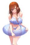  1girl bikini breasts brown_hair closed_mouth collarbone go-toubun_no_hanayome hair_between_eyes half-closed_eyes large_breasts long_bangs long_hair looking_at_viewer nakano_miku navel purple_bikini purple_innertube side-tie_bikini_bottom smile solo swimsuit uyufuzi_s white_background 