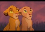  akeahi cloud disney duo ears_down fangs felid female feral grass lion looking_up male mammal nala_(the_lion_king) open_mouth pantherine pivoted_ears plant simba_(the_lion_king) sitting sky teeth the_lion_king tongue 