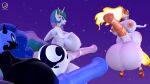  16:9 3d_(artwork) 4k absurd_res alternate_cutie_mark animal_genitalia animal_penis anthro anthrofied areola balls big_balls big_breasts big_penis blue_eyes blue_theme breasts clothing crossgender cutie_mark daybreaker_(mlp) digital_media_(artwork) equid equine equine_genitalia equine_penis erection fire flaming_hair flaming_mane footwear friendship_is_magic ftg_crossgender fti_crossgender genitals gynomorph hasbro hi_res high_heels horn huge_balls huge_penis hyper hyper_balls hyper_genitalia hyper_penis intersex lucy_moon mammal medial_ring my_little_pony night nightmare_moon_(mlp) nipples penis platform_footwear platform_heels princess_celestia_(mlp) pseudo_hair pseudo_mane sparkles star unicorn wedge_(footwear) widescreen 