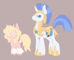  armor blonde_hair duo equid equine fan_character female feral friendship_is_magic fur hair hasbro hi_res horn horse labbit1337 male mammal my_little_pony pegasus pink_body pink_fur pony royal_guard_(mlp) smile unicorn wings 
