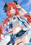  1girl alternate_costume cup day disposable_cup drink genshin_impact highres hinahino holding holding_drink navel nilou_(genshin_impact) ocean solo summer 