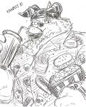  aloha_shirt anthro behemoth_(housamo) beverage burger clothing donguri306 eating eyebrows food hat headgear headwear hi_res horn lifewonders male monster muscular muscular_anthro muscular_male pattern_clothing pattern_shirt pattern_topwear pecs popcorn shirt soda solo thick_eyebrows tokyo_afterschool_summoners topwear 