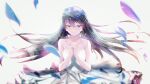  1girl bare_shoulders blue_eyes breasts closed_mouth collarbone cowboy_shot dress falling_petals hair_between_eyes hair_ribbon highres long_hair looking_down own_hands_together petals red_ribbon ribbon small_breasts solo very_long_hair white_dress yahari_ore_no_seishun_lovecome_wa_machigatteiru. yukinoshita_yukino zhouzhe24452189 