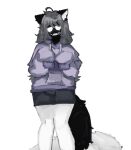  alien anonymous_artist anthro black_ears blush bottomwear clothed clothing fangs fully_clothed girly grey_hair hair hoodie inner_ear_fluff long_hair male shaded shorts shy simple_background solo standing teeth topwear tuft white_background white_body white_eyes white_inner_ear_fluff white_mouth white_tail_tip zephyr_(lord_bandicam) 