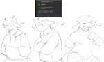  anthro arm_warmers armwear belly bulge clothed clothing dragon english_text hand_in_pocket hi_res hoodie jeph_(jephhhad) jephhhad legwear looking_at_viewer male navel overweight overweight_anthro overweight_male pockets question scalie sketch snout solo text thick_thighs thigh_highs topwear 
