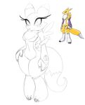  anthro armwear bandai_namco bit-small bridal_gauntlets clothing digimon digimon_(species) dipstick_tail eyelashes female gloves gloves_only handwear handwear_only hi_res long_eyelashes markings monochrome mostly_nude renamon solo tail tail_markings wide_hips 
