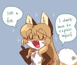 anthro averi_(fiddleafox) brown_body brown_fur canid canine dipstick_tail english_text eyes_closed female female_anthro fiddleafox fox fur gloves_(marking) hair mammal markings solo tail tail_markings text white_body white_fur 