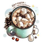  chocolate cup english_text food food_focus highres hot_chocolate marshmallow mug no_humans original sparkle still_life xindi 