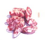  392610595 artist_name food food_focus highres no_humans original painting_(medium) sausage sausage_slice shadow simple_background still_life traditional_media watercolor_(medium) white_background 