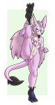  absurd_res ambiguous_gender anthro avali barefoot claws digital_media_(artwork) eyewear feathers feet full-length_portrait fur glasses gobanire hi_res kerolink male paws pink_body pink_fur pinup portrait pose purple_eyes soles solo tail yoga 